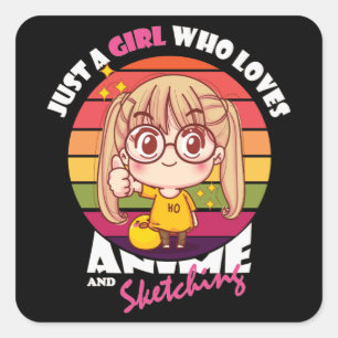 Anime Kawaii Girl   Anime & Sketching Lover Quadratischer Aufkleber