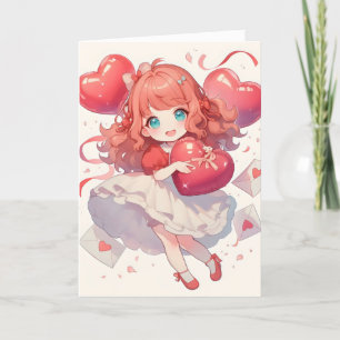 Anime Kawaii Girl Herz Liebe Feiertagskarte