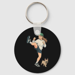 Anime-Kickboxer, der französischen Bulldogge im St Schlüsselanhänger