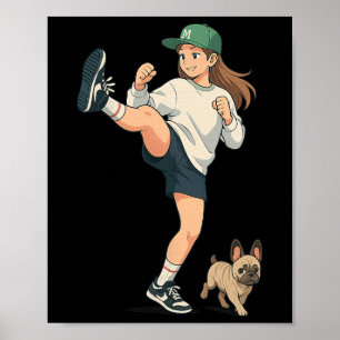 Anime Kickboxer geht französischer Bulldogge Stree Poster