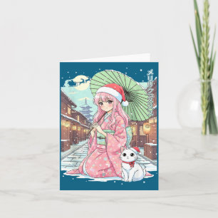 Anime Kimono Mädchen Weihnachten Japan Katze Xmas  Karte