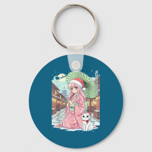 Anime Kimono Mädchen Weihnachten Japan Katze Xmas Schlüsselanhänger