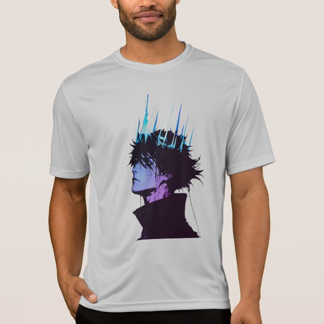 Anime King Gothic Male Portrait with Blue Crown T-Shirt (Vorderseite)