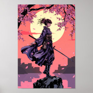 Anime-Kirschblüten-Samurai-Wandkunst Poster