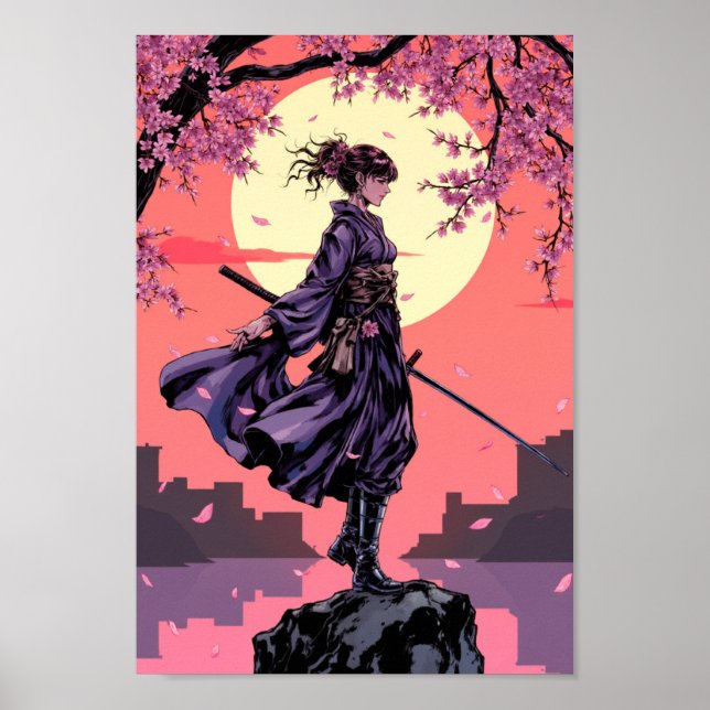 Anime-Kirschblüten-Samurai-Wandkunst Poster (Vorne)