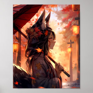 Anime Kitsune Girl Niedlich Fox Fantasy Art Poster
