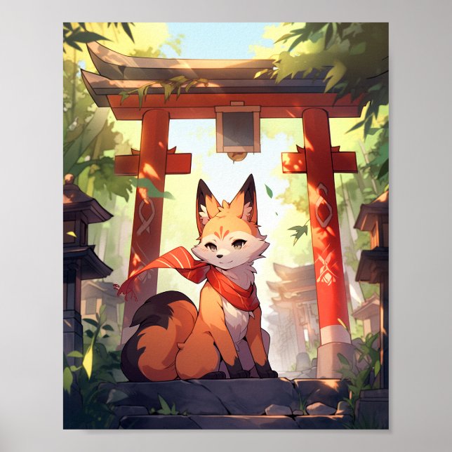 Anime Kitsune Niedlich Fox Fantasy Art Poster (Vorne)