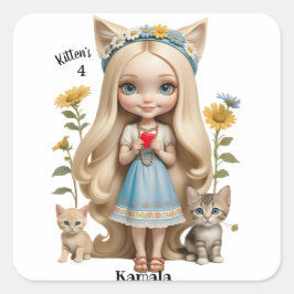 Anime Kittens Cats 4 Kamala Süßes Kinder Custom Quadratischer Aufkleber