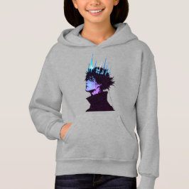 Anime-König gothisches männliches Porträt mit blau Hoodie