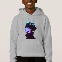 Anime-König gothisches männliches Porträt mit blau Hoodie