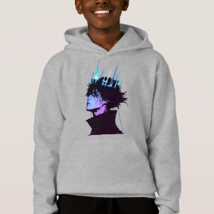 Anime-König gothisches männliches Porträt mit blau Hoodie