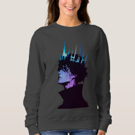 Anime-König gothisches männliches Porträt mit blau Sweatshirt