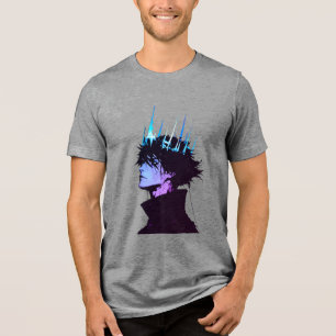 Anime-König gothisches männliches Porträt mit blau Tri-Blend Shirt