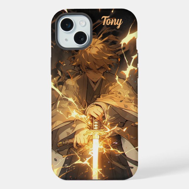 Anime-Krieger iPhone 15 Plus Hülle (Rückseite)