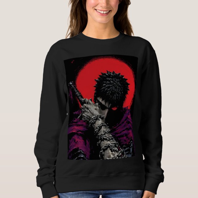 Anime Krieger Rotes Mond Schwert Umarme Kunst Sweatshirt (Vorderseite)