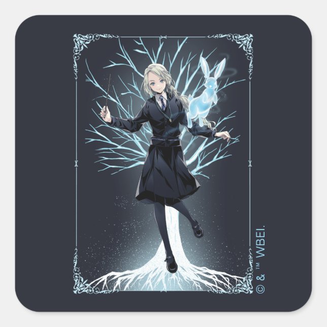 Anime Luna Lovegood's Rabbit Patronus Quadratischer Aufkleber (Vorderseite)