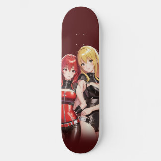 Anime-Mädchen auf Skateboard in Braun