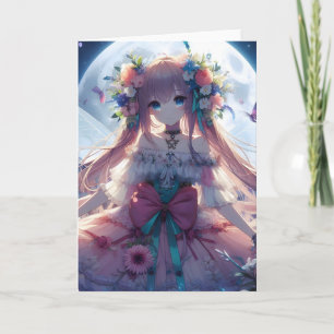 Anime-Mädchen-Blumen-Mond-Fee Karte