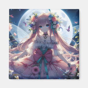 Anime-Mädchen-Blumen-Mond-Fee Magnet