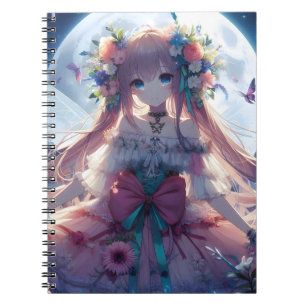 Anime-Mädchen-Blumen-Mond-Fee Notizblock