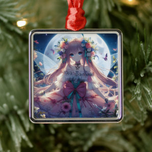 Anime Mädchen Blumen Mond Fee Ornament Aus Metall
