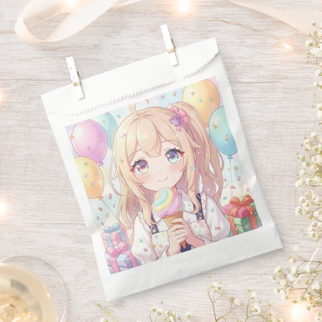 Anime-Mädchen-Eiscreme-Geburtstagsfeier Geschenktütchen (Ausgeschnitten)