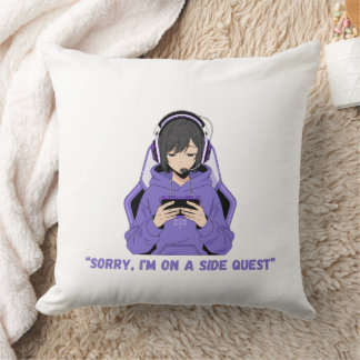 Anime-Mädchen-Gamerin Lila Gaming-Art Kissen