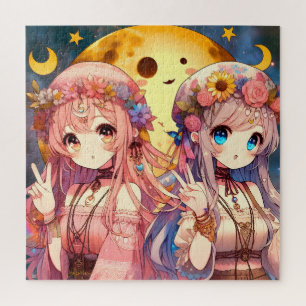 Anime Mädchen Hippie Mond Mädchen geben Friedensze