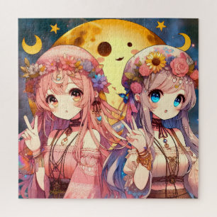 Anime Mädchen Hippie Mond Mädchen geben Friedensze