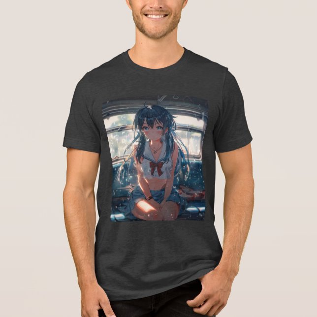 Anime-Mädchen im Zug Tri-Blend Shirt (Vorderseite)