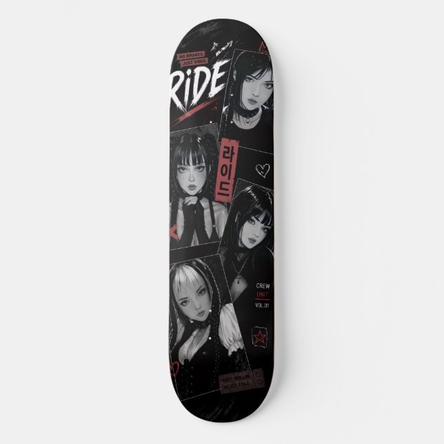 Anime-Mädchen japanischer Emo-Goth-Stil Skateboard (Vorderseite)