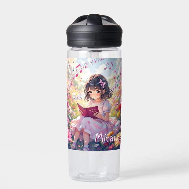 Anime Mädchen liest personalisiert  Trinkflasche (Vorderseite)