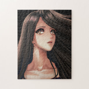 Anime-Mädchen mit braunen Augen und braunen Haaren
