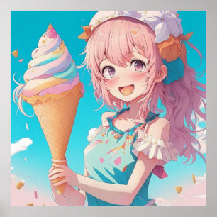 Anime-Mädchen mit Cupcake  Whimsical Poster