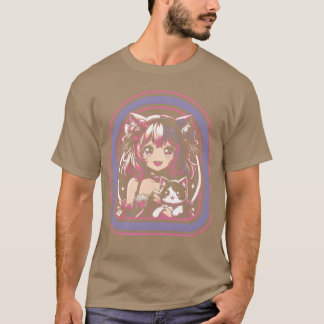 Anime-Mädchen mit ihrer Katze Anime-Freunde T-Shirt
