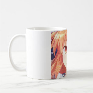 Anime Mädchen mit ingwerfarbenen Haaren und pflaum Kaffeetasse
