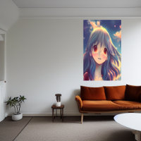Anime-Mädchen mit langblauen Haaren | AI Art Poste