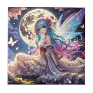 Anime-Mädchen Mond Fee Prinzessin im Garten Fliese