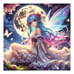 Anime-Mädchen Mond Fee Prinzessin im Garten Fotodruck