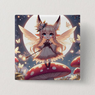 Anime-Mädchen Pixie Hippie Mond Fee Button
