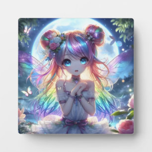 Anime-Mädchen Regenbogenhaar singt Mond Fee Fotoplatte