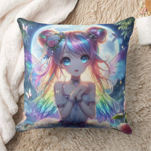 Anime-Mädchen Regenbogenhaar singt Mond Fee Kissen
