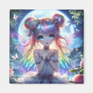 Anime-Mädchen Regenbogenhaar singt Mond Fee Magnet