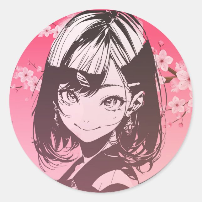 Anime-Mädchen Runder Aufkleber (Vorderseite)