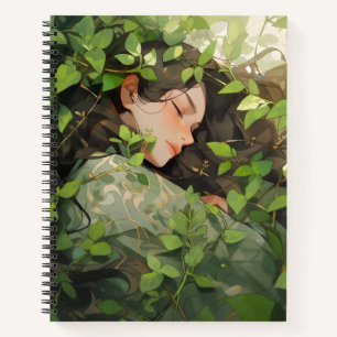 Anime Mädchen schlafend im Wald Notizbuch