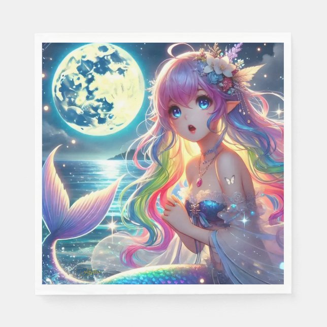 Anime-Mädchen singt Mondlicht Kobold Regenbogen Me Serviette (Vorderseite)
