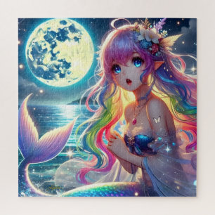 Anime-Mädchen singt Mondlicht Pixie Regenbogen Mee