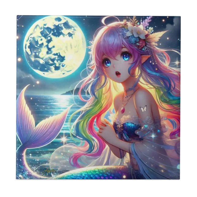 Anime-Mädchen singt Mondlicht Pixie Regenbogen Mee Fliese (Vorderseite)