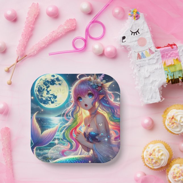 Anime-Mädchen singt Mondlicht Pixie Regenbogen Mee Pappteller (Party)