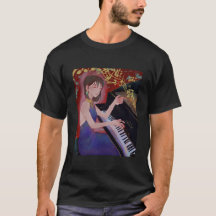 Anime-Mädchen spielt Klavier elegante Musik 